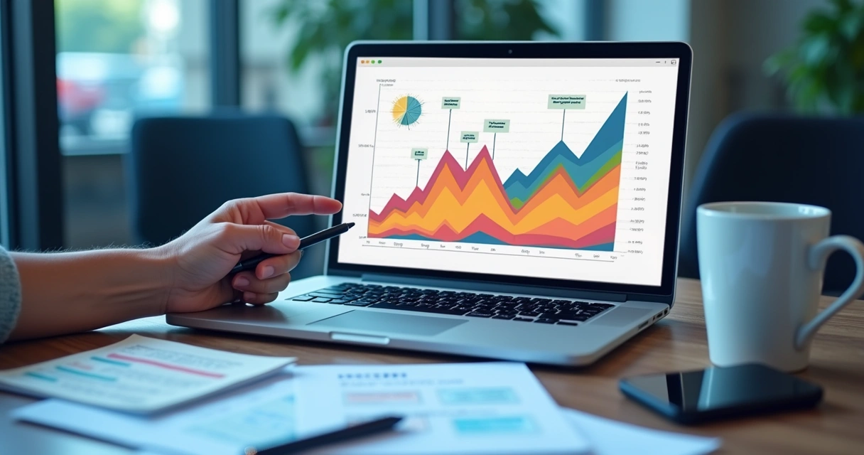 Gráfico de crescimento de leads ao longo do tempo em tela de notebook 