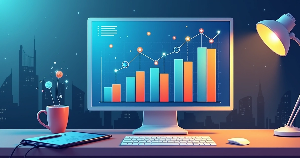 Painel de resultados digitais e gráficos de crescimento de empresa local 