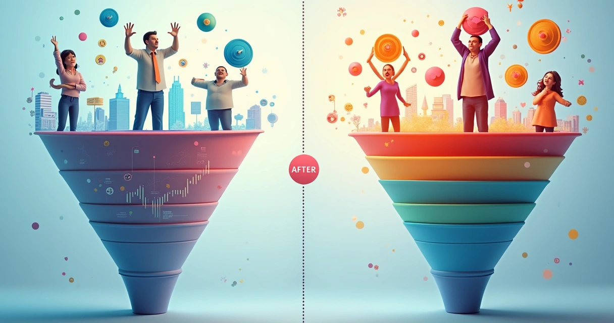 Exemplo visual de evolução no funil de vendas após nutrição 