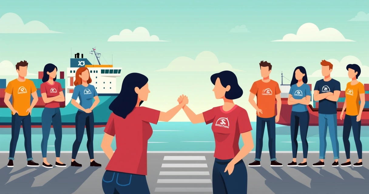 Equipe de empresa porto Santos com uniformes personalizados 