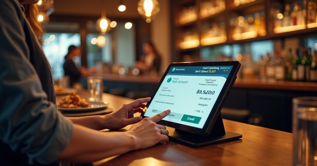 Atendente registrando cashback no caixa de um bar
