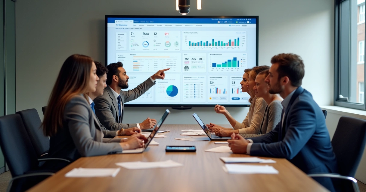 Equipe de marketing e vendas em reunião analisando contas estratégicas 