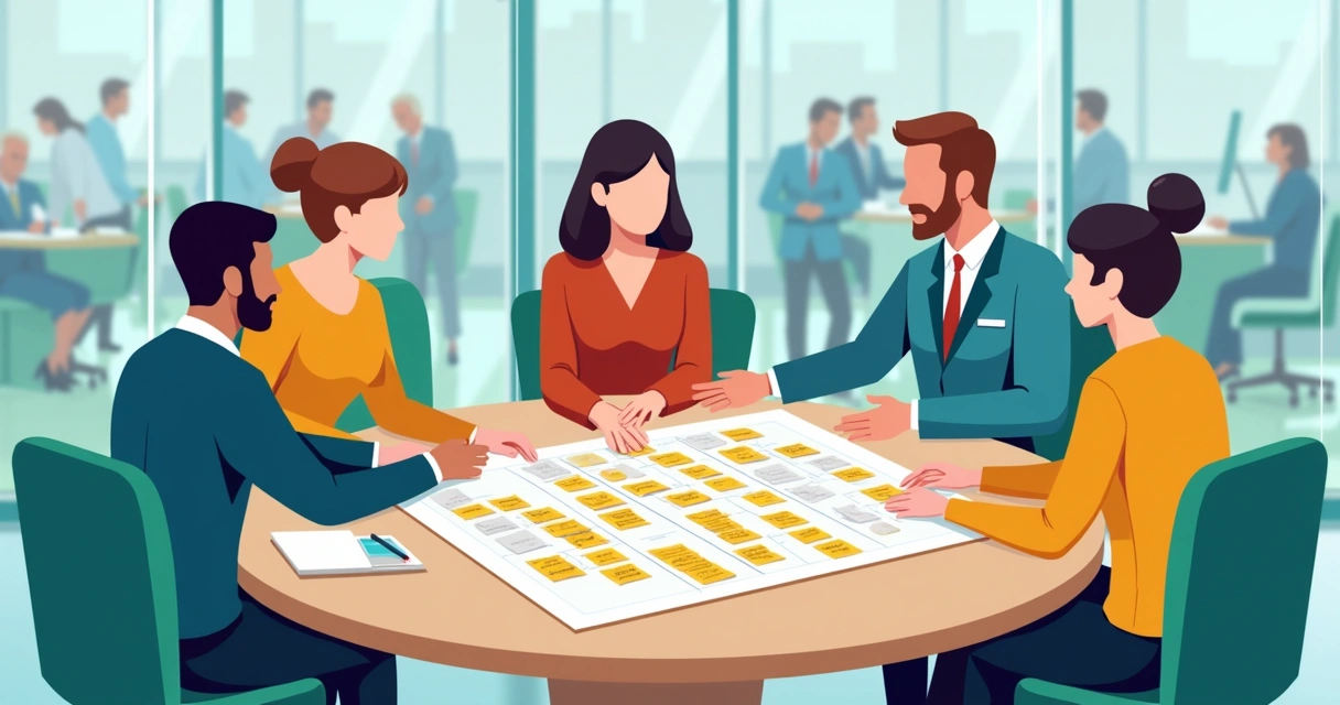 Equipe reunida analisando temas ESG relevantes na matriz de materialidade