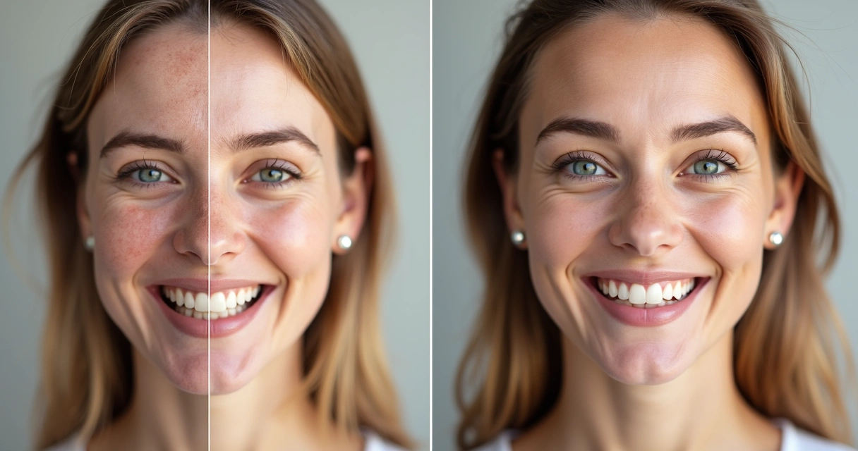 Comparação antes e depois mostrando resultado de tratamento odontológico em sorriso