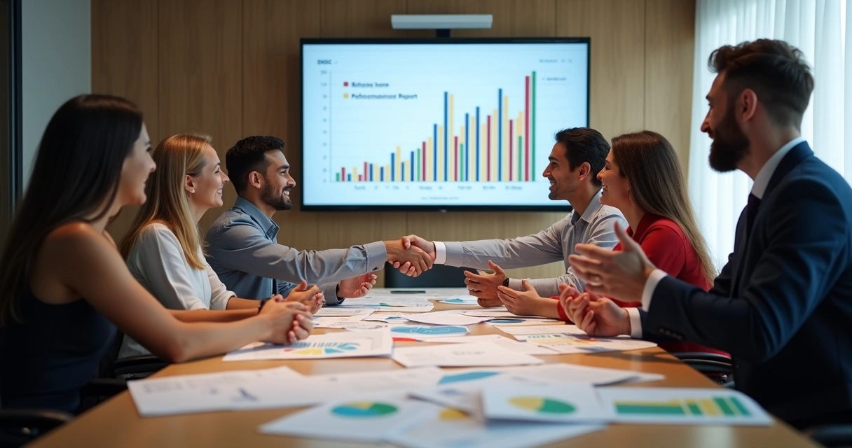 Equipe do setor financeiro celebrando resultados após mudança de gestão comportamental 