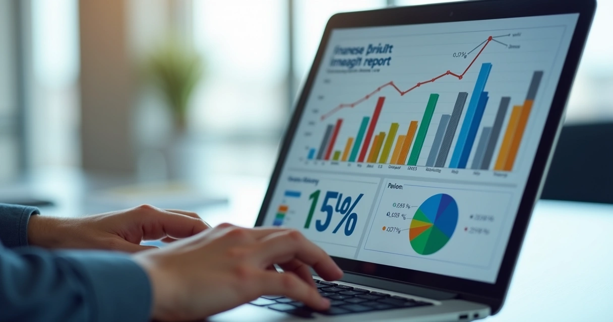Relatório financeiro digital com gráficos e aumento de lucro 