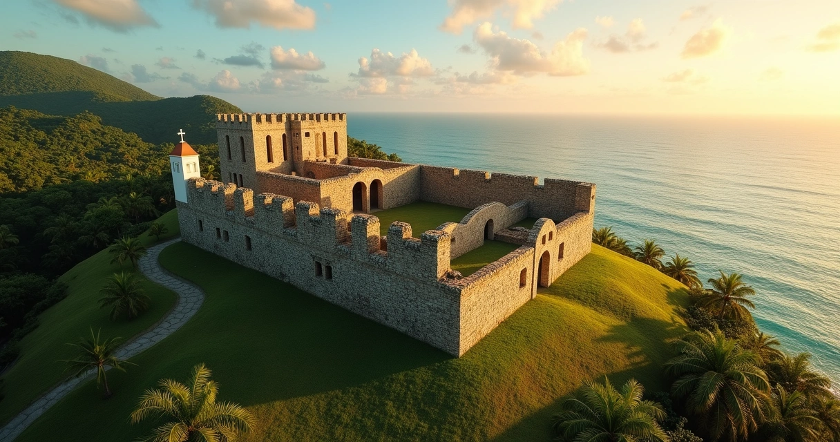 Ruínas do Castelo Garcia D’Ávila com vista para o mar na Praia do Forte 