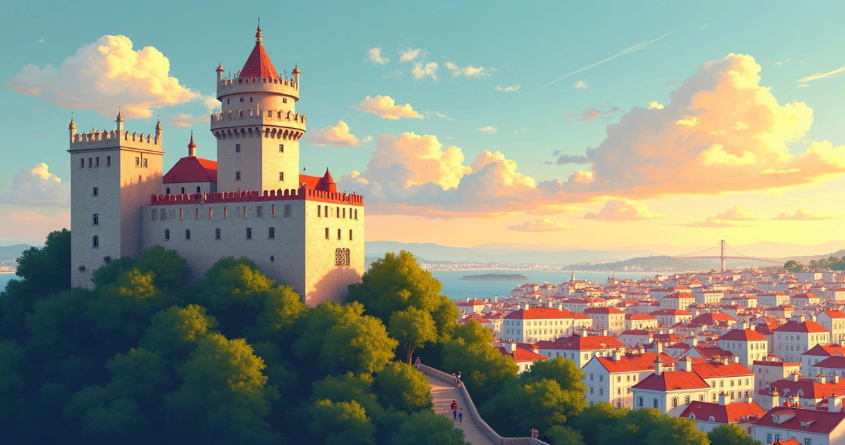 Castelo de São Jorge visto de cima com Lisboa ao fundo 