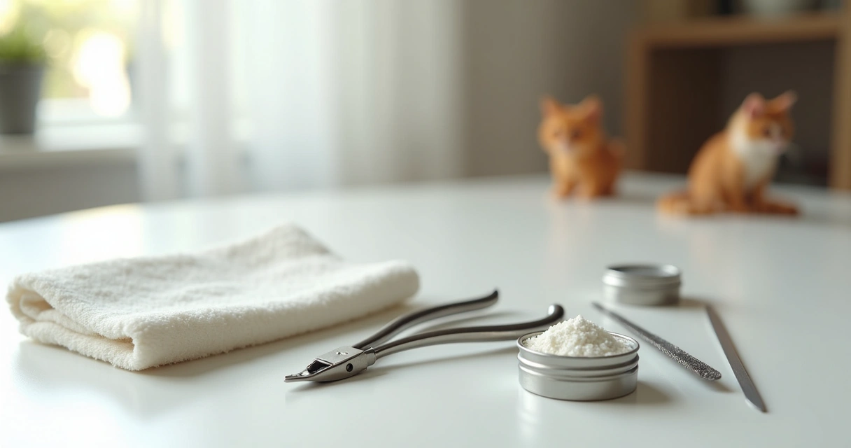 Selection of cat nail trimming tools on white table