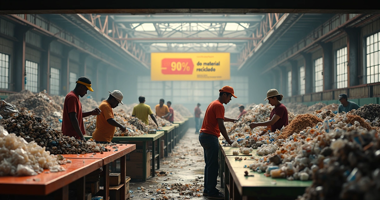 Cooperados catadores no Brasil separando resíduos recicláveis 