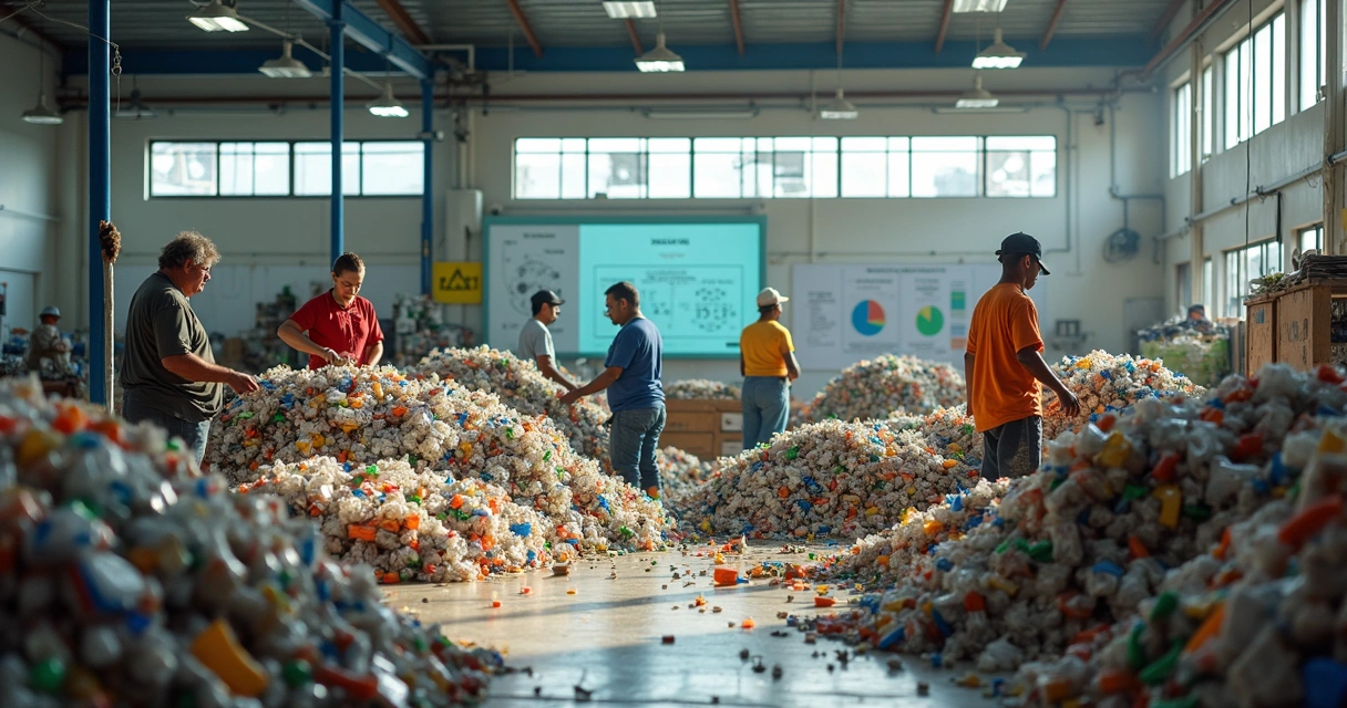 Cooperativa de catadores trabalhando com materiais recicláveis 