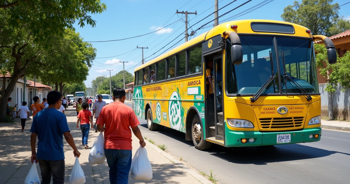 Catadores entregando plásticos em ponto de entrega voluntária em ônibus personalizado no Vale do Paraíba 