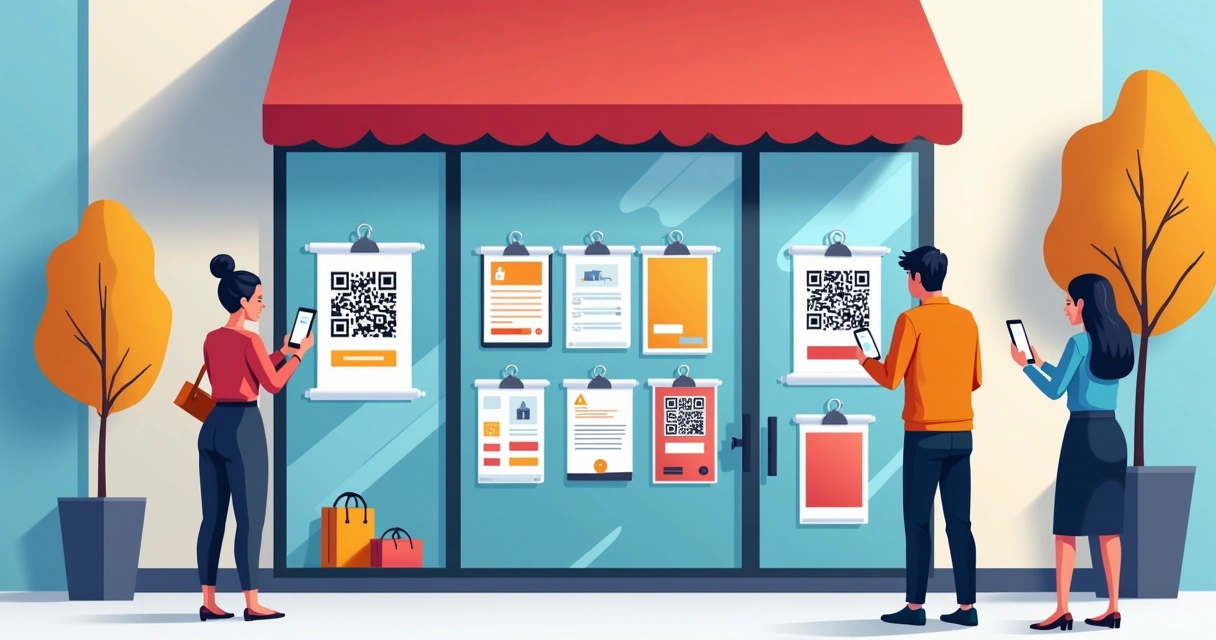 Artes impressas com QR code na loja 