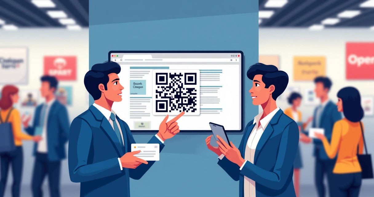 Representante mostrando QR Code de catálogo digital para cliente B2B 