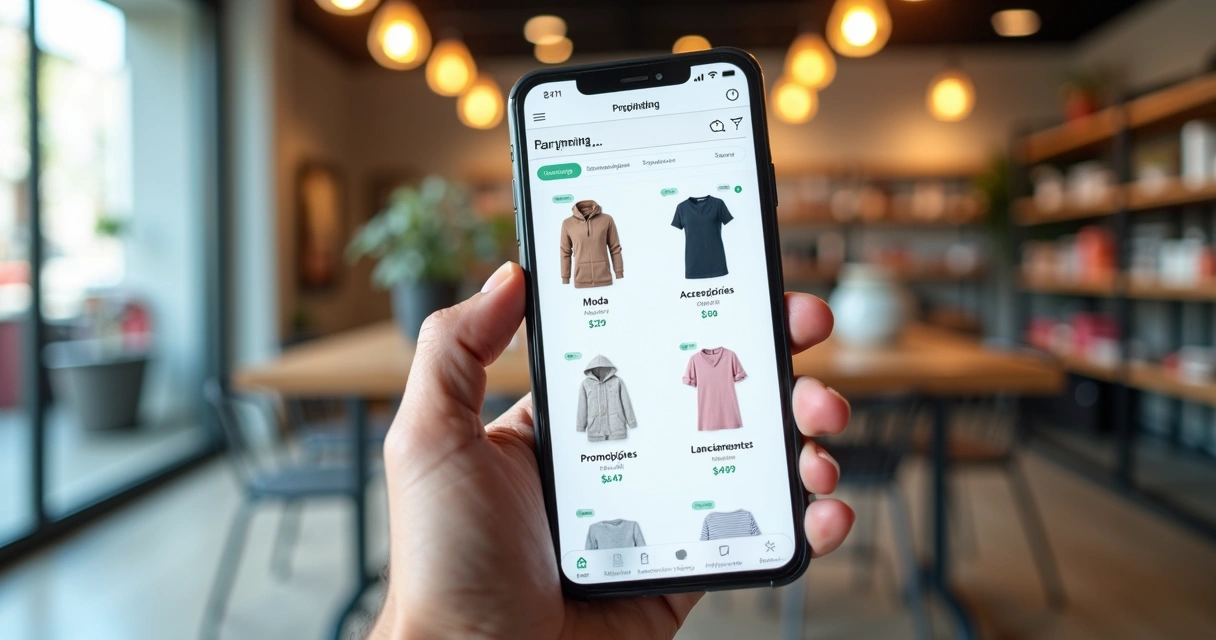 Tela de catálogo digital com categorias de produtos organizadas 