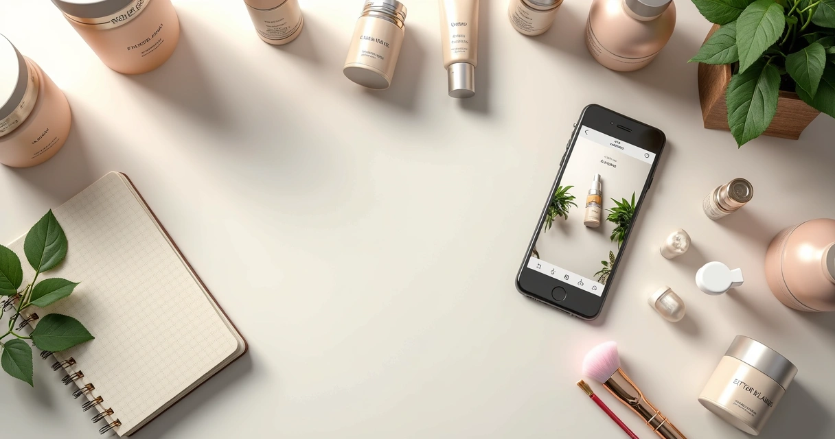 Produtos de cosméticos organizados para catálogo digital 