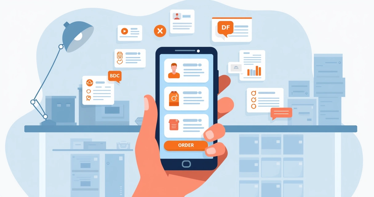 Catálogo digital em celular com produtos e link de pedido