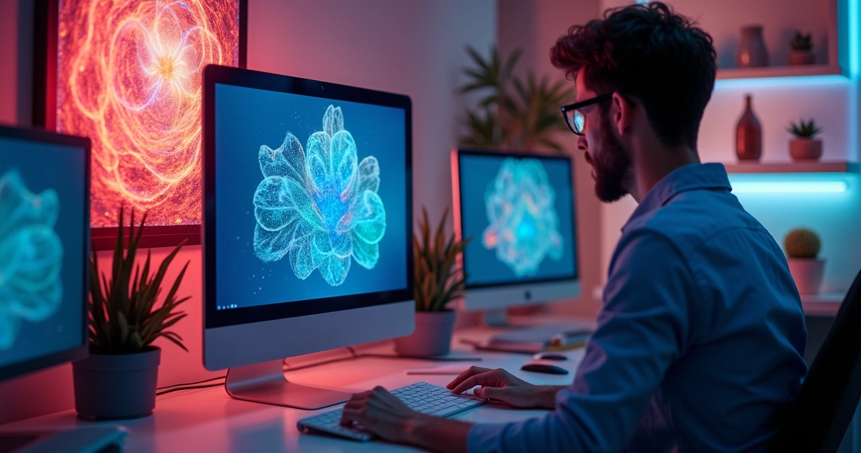 Tela de computador exibindo designer trabalhando em catálogo digital