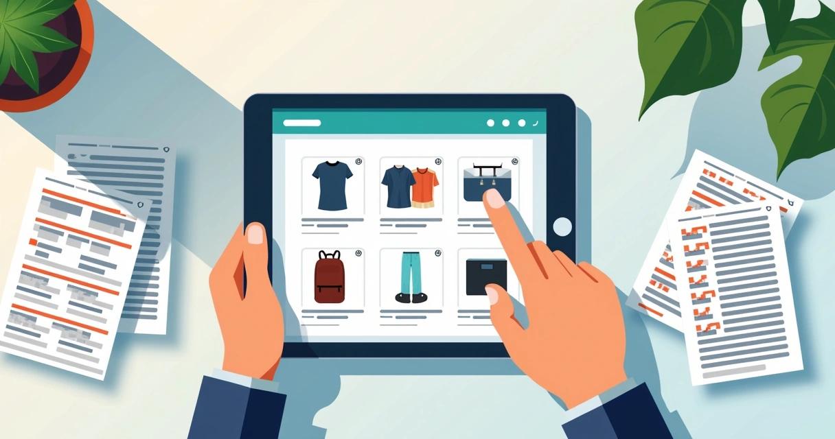 Catálogo digital de produtos sendo visualizado em tablet por vendedor
