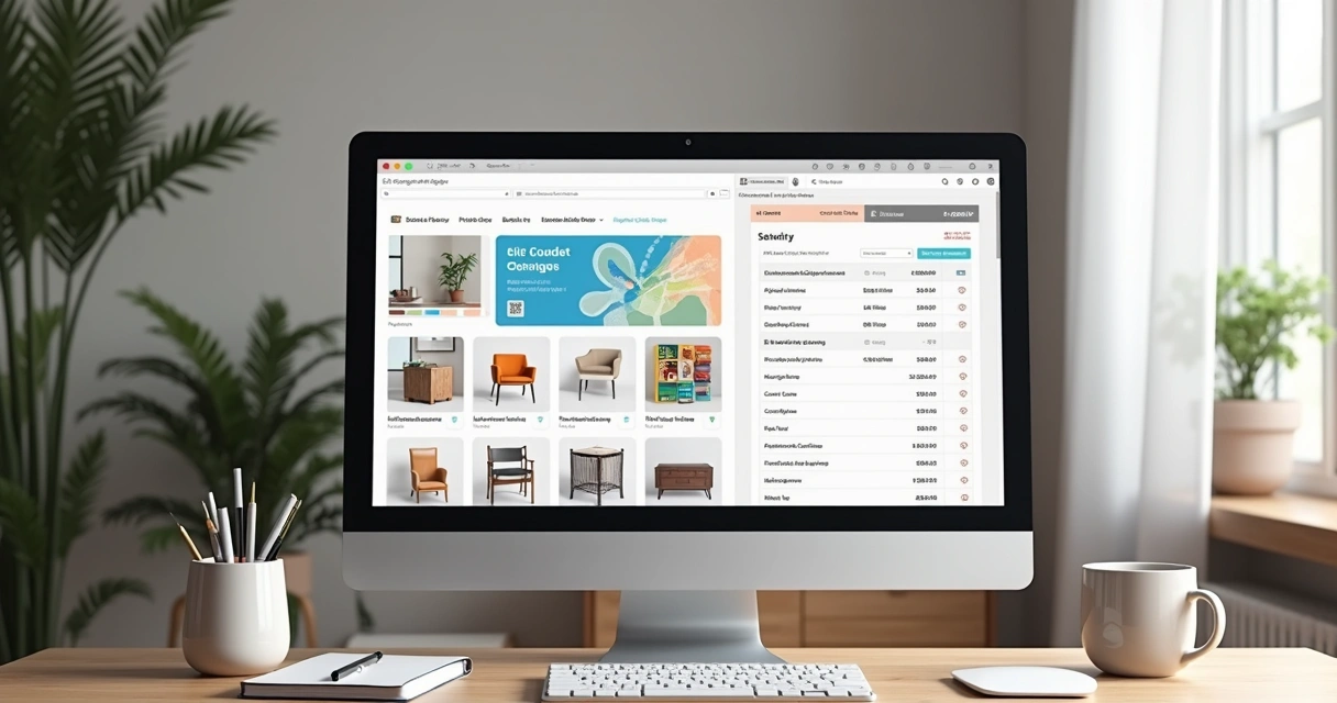 Tela de computador mostrando catálogo digital e orçamento em PDF 