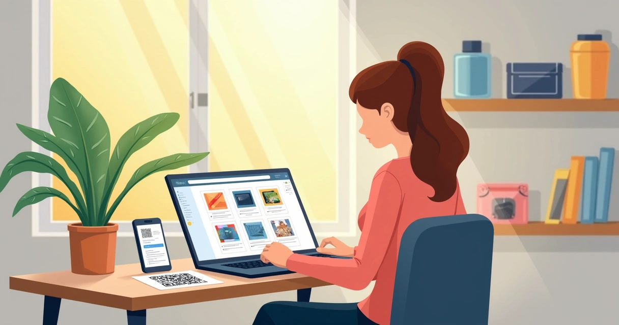 Catálogo digital de loja virtual exibido em notebook e celular, com produtos organizados 