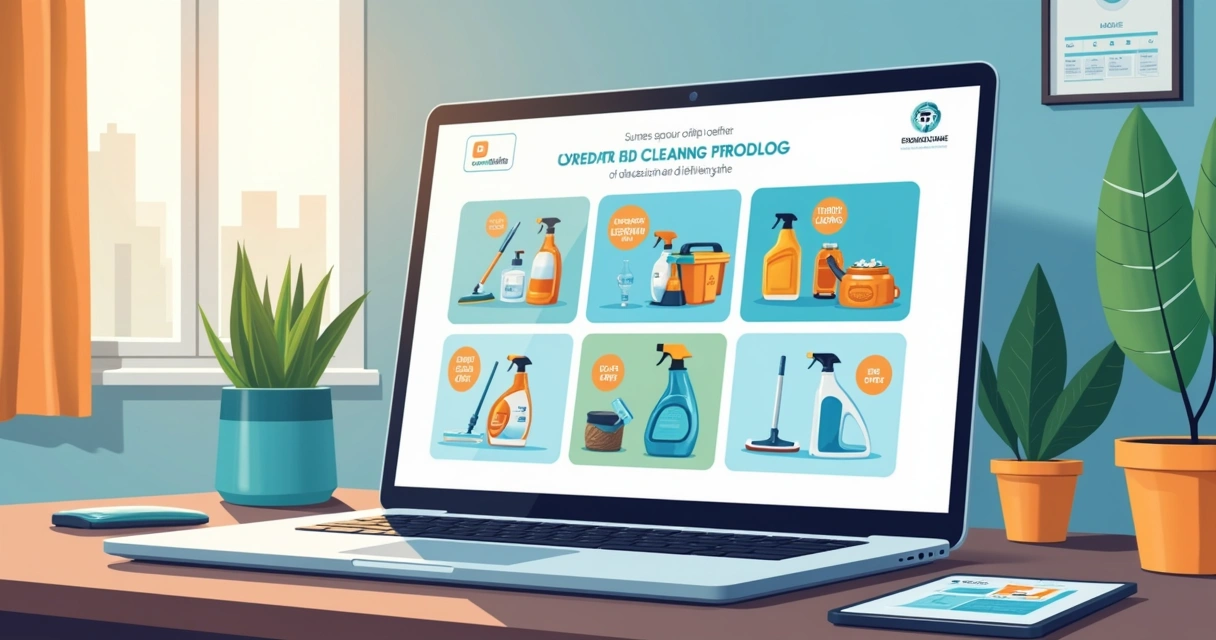 Catálogo digital em PDF atualizado na tela, produtos de limpeza destacados