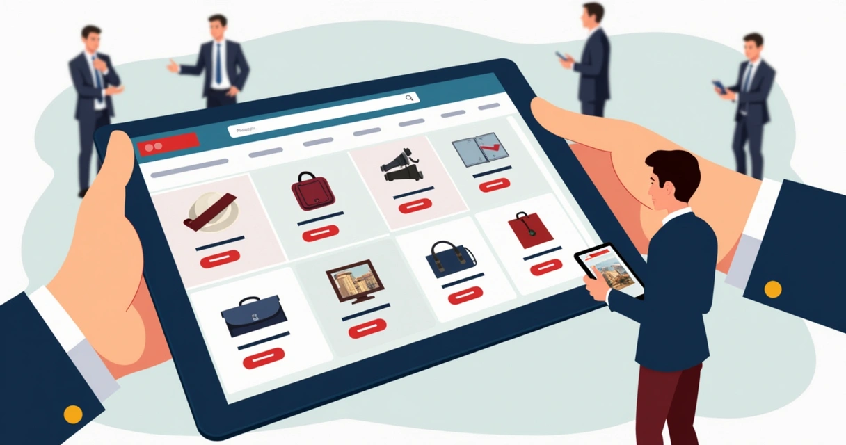 Catálogo digital organizado com fotos de produtos e botões de compra 