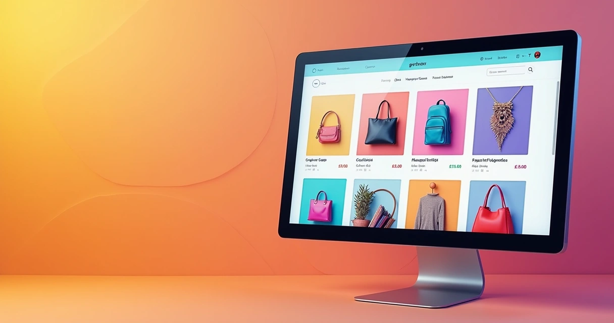 Exposição digital de produtos variados em tela de computador 