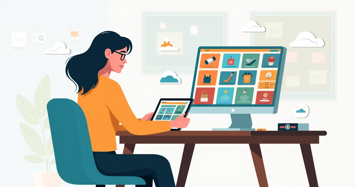 Pessoa visualizando catálogo digital de produtos em tablet 