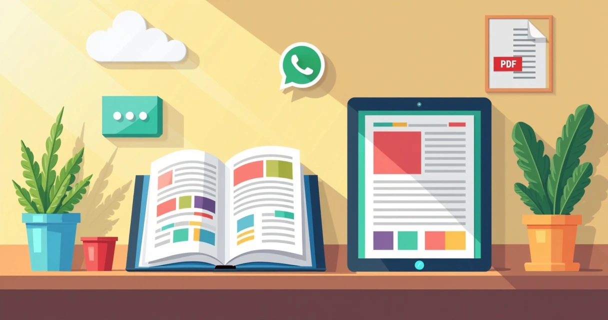 Comparação entre catálogo digital e catálogo impresso na mesa 