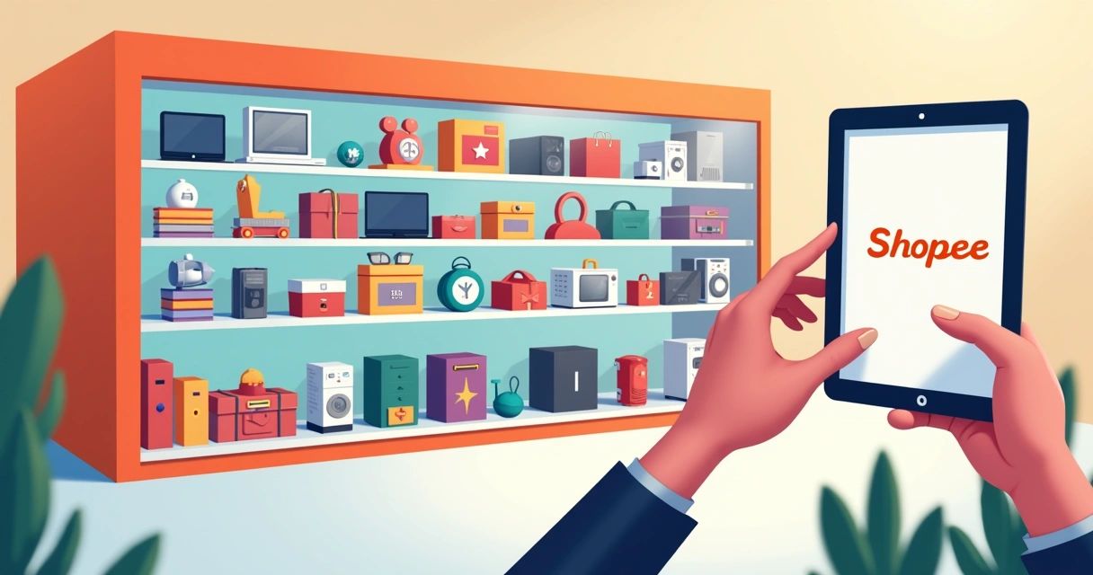 Diversos produtos organizados em um catálogo visual na Shopee 