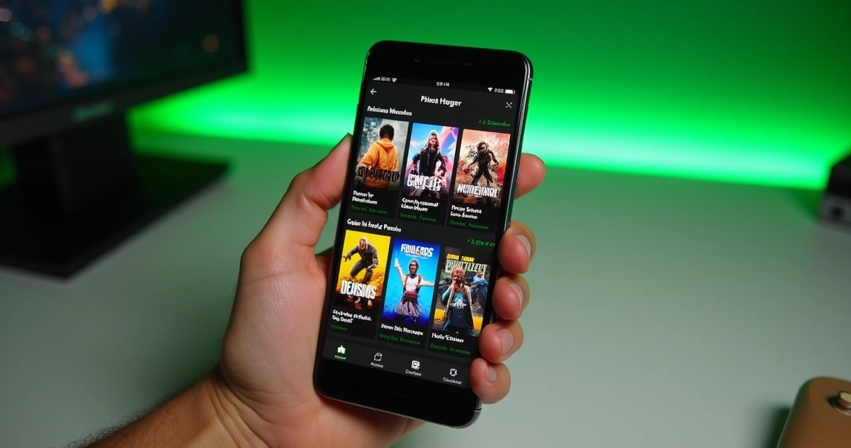 Catálogo do Game Pass exibido em celular com tela brilhante 