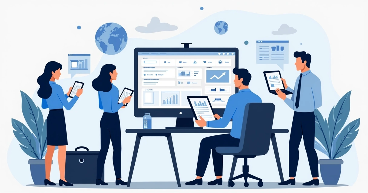 Gestor comercial comparando catálogo digital em tablet com estoque do ERP na tela do computador