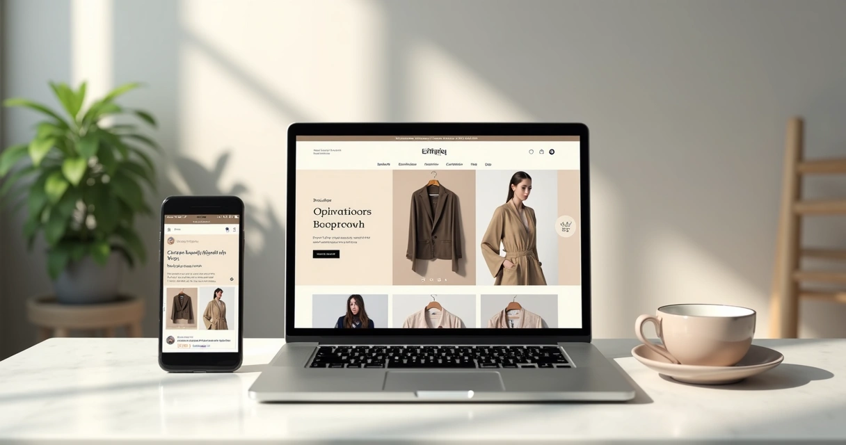 Mockup de loja de moda em notebook e celular 