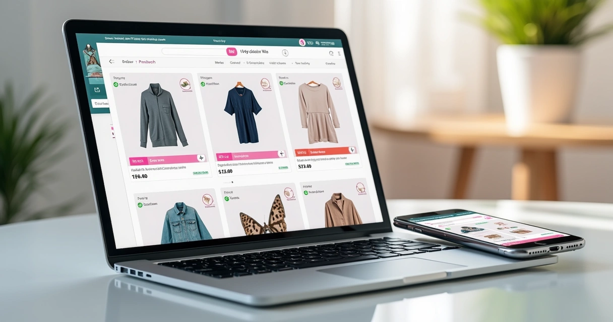 Tela de catálogo digital de loja com produtos organizados e opção de envio para WhatsApp 