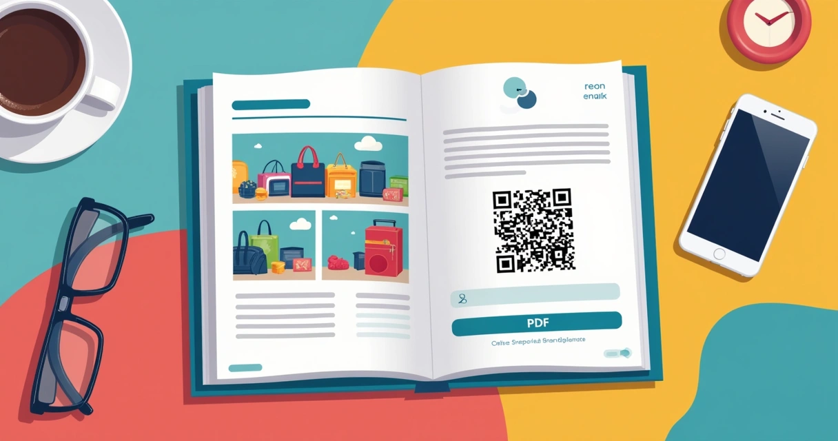 Catálogo digital em PDF aberto com QR Code para loja na página 