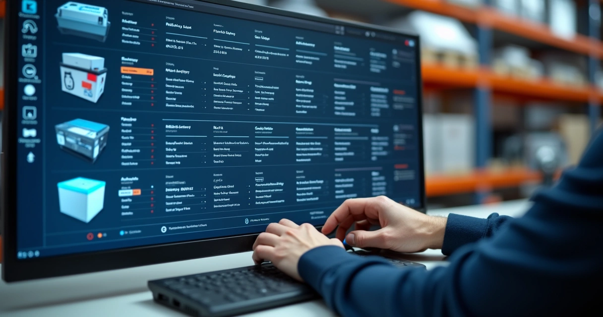 Catálogo digital de baterias em tela de computador 