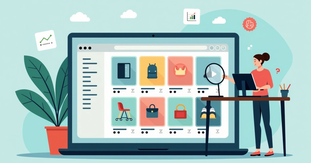 Catálogo digital mostrando produtos variados lado a lado em categorias diferentes