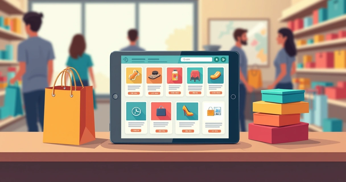 Catálogo digital de produtos sendo exibido em tablet 