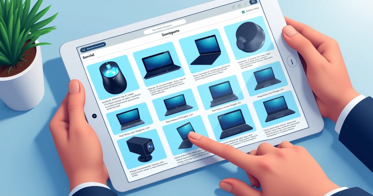 Catálogo digital de produtos de tecnologia em tablet