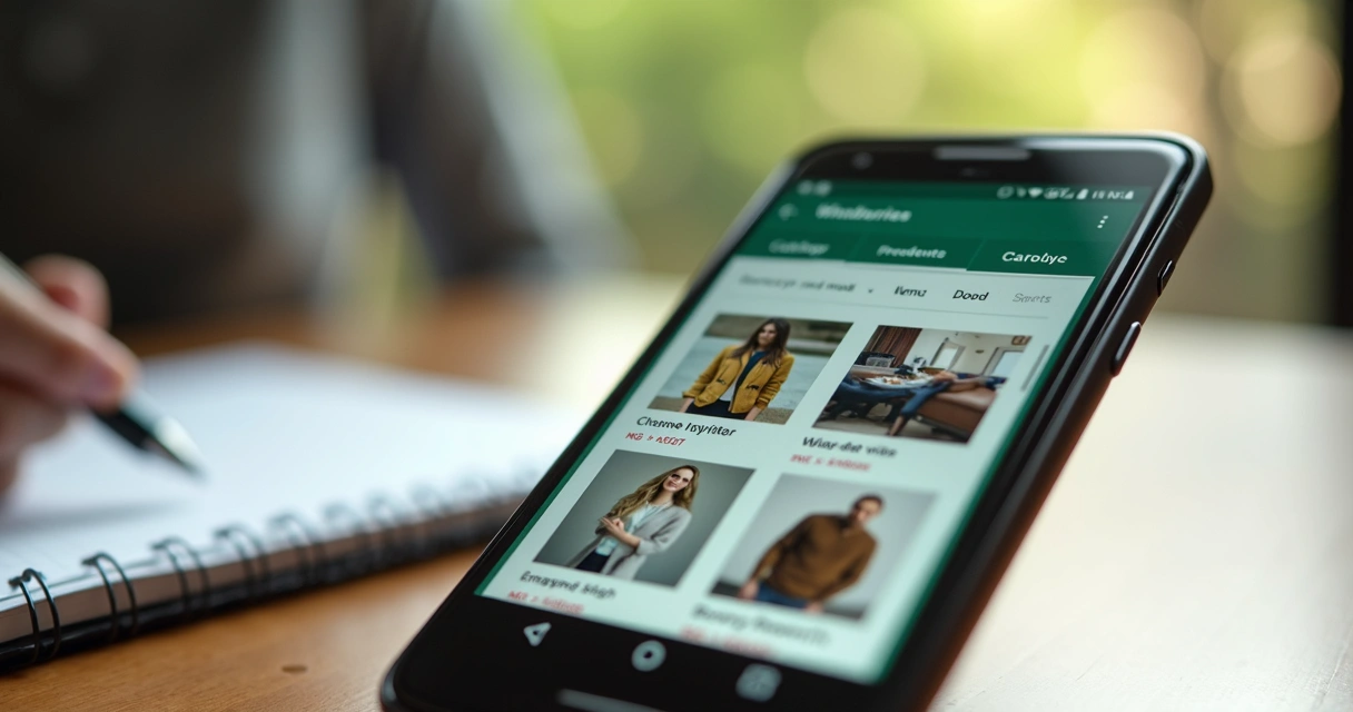 Tela de catálogo de produtos no WhatsApp Business em celular 