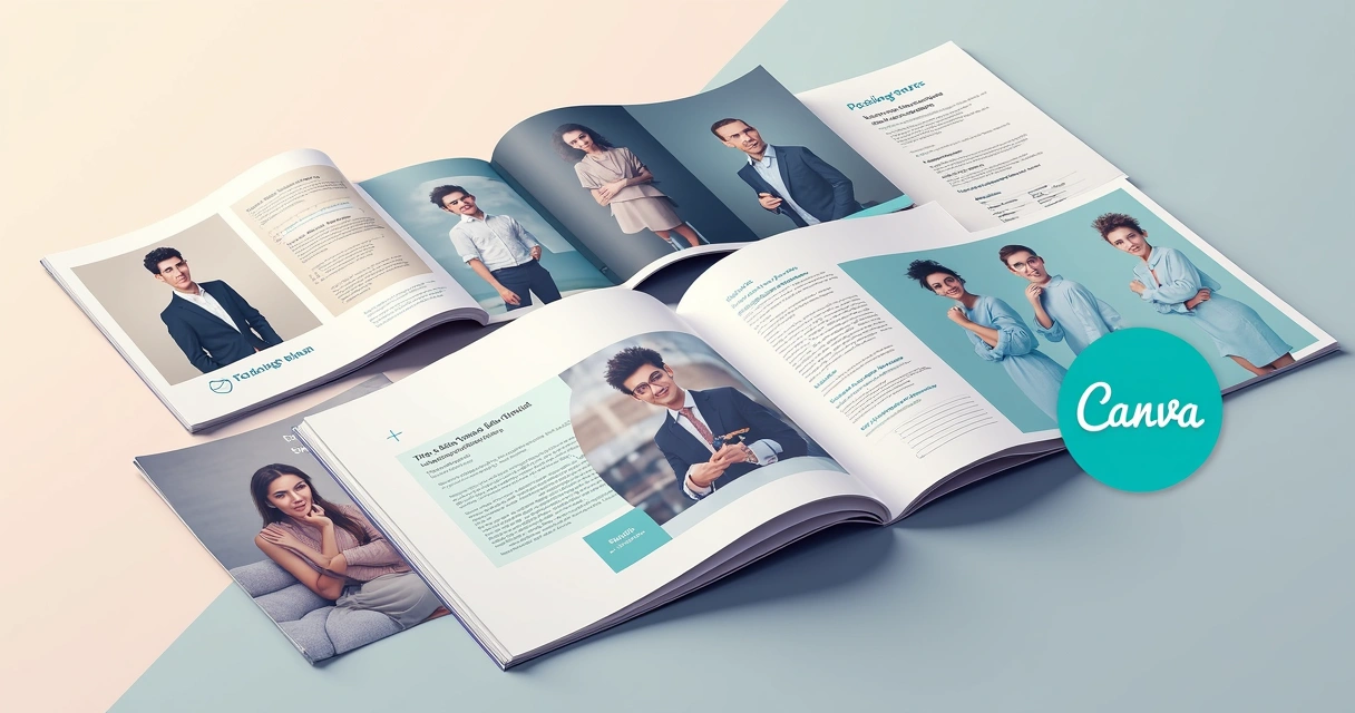 Modelos de catálogo profissional editáveis no Canva