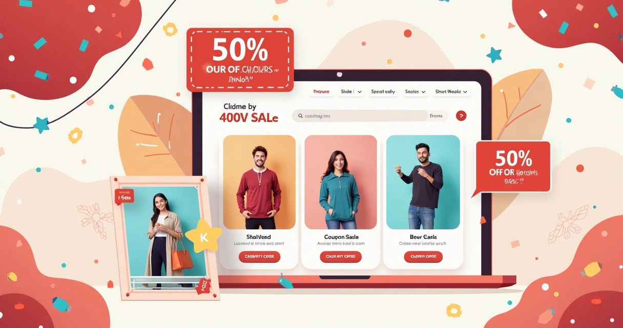 Catálogo digital com cupons de desconto, banners de promoção e produtos em destaque. 