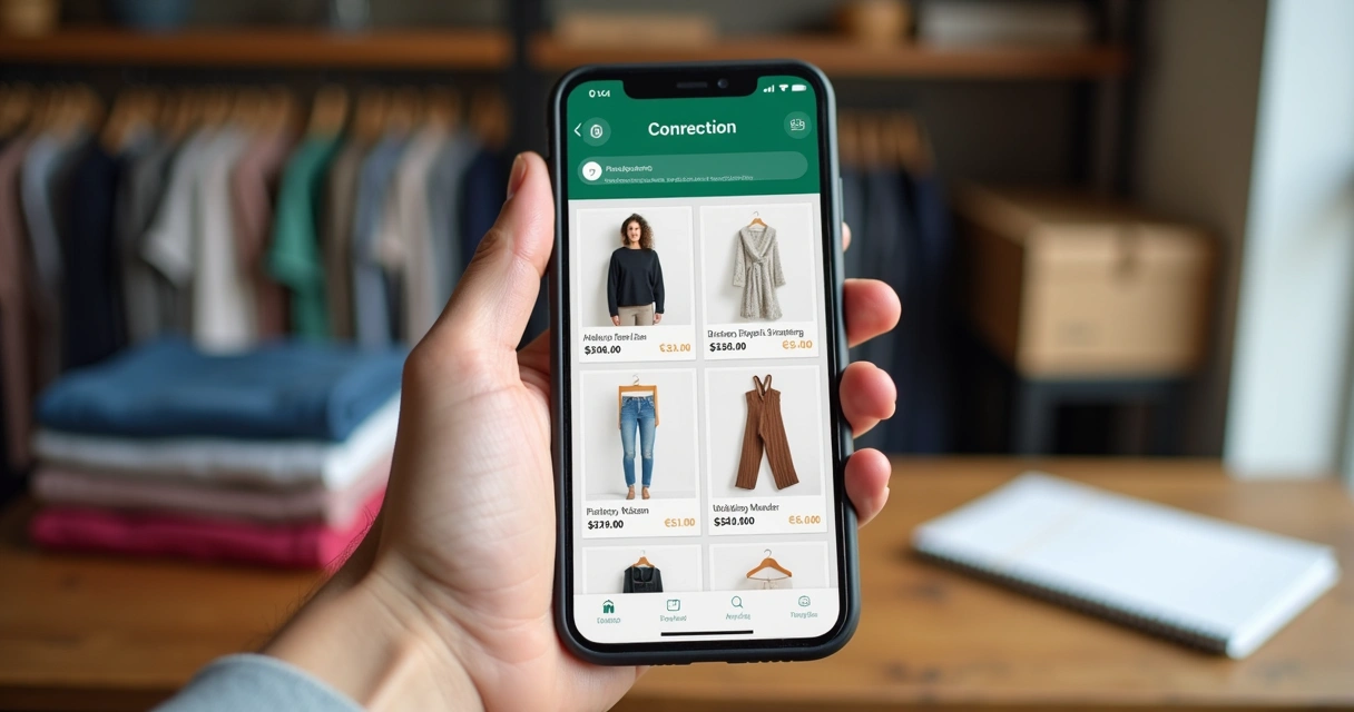 Tela de celular com catálogo de produtos no WhatsApp Business 