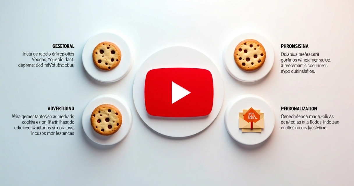 Visão gráfica das diferentes categorias de cookies no YouTube, cada uma destacada com ícones 