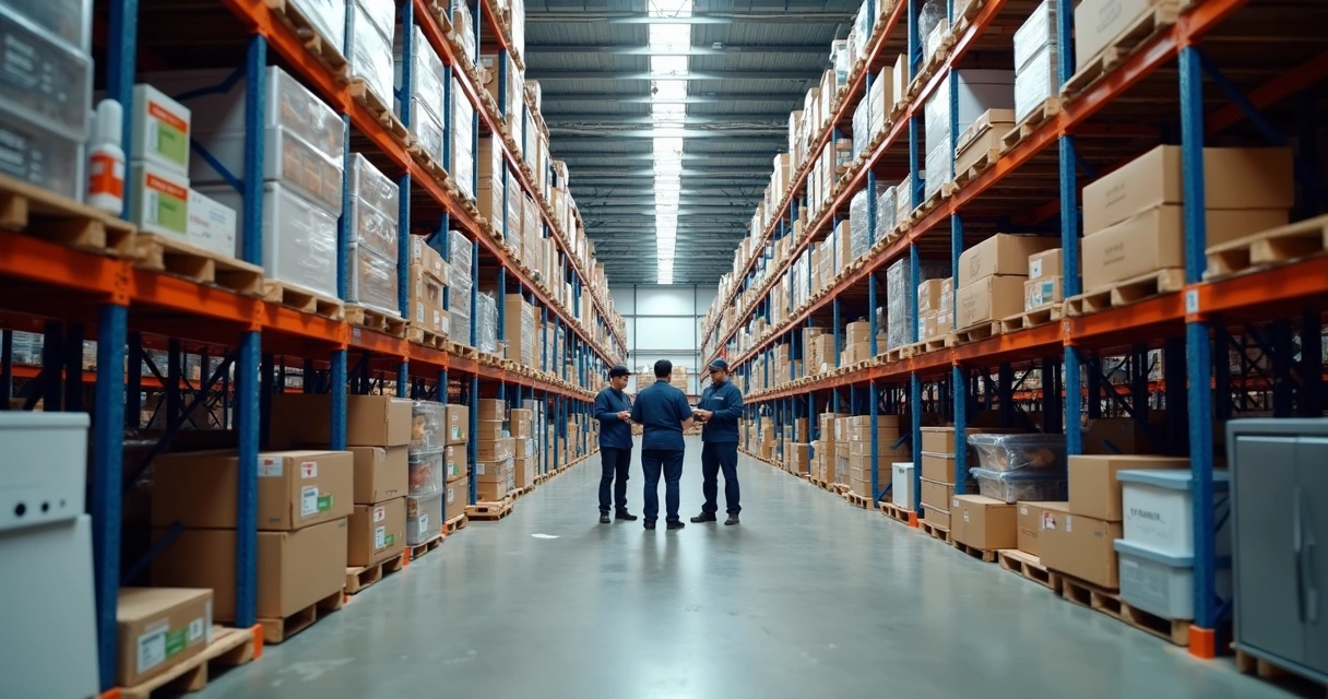 Estantes com produtos diversos em um centro logístico moderno 