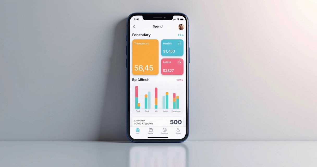 Tela de aplicativo mostrando categorias automáticas de gastos em lista colorida 