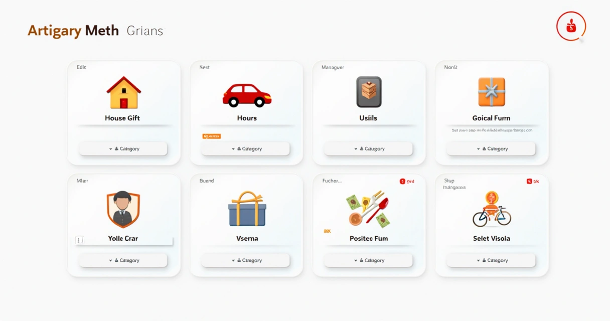 Paleta de categorias financeiras coloridas em painel digital 