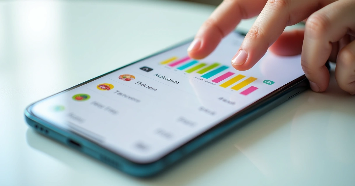 Categorias de gastos coloridas organizadas em colunas no celular