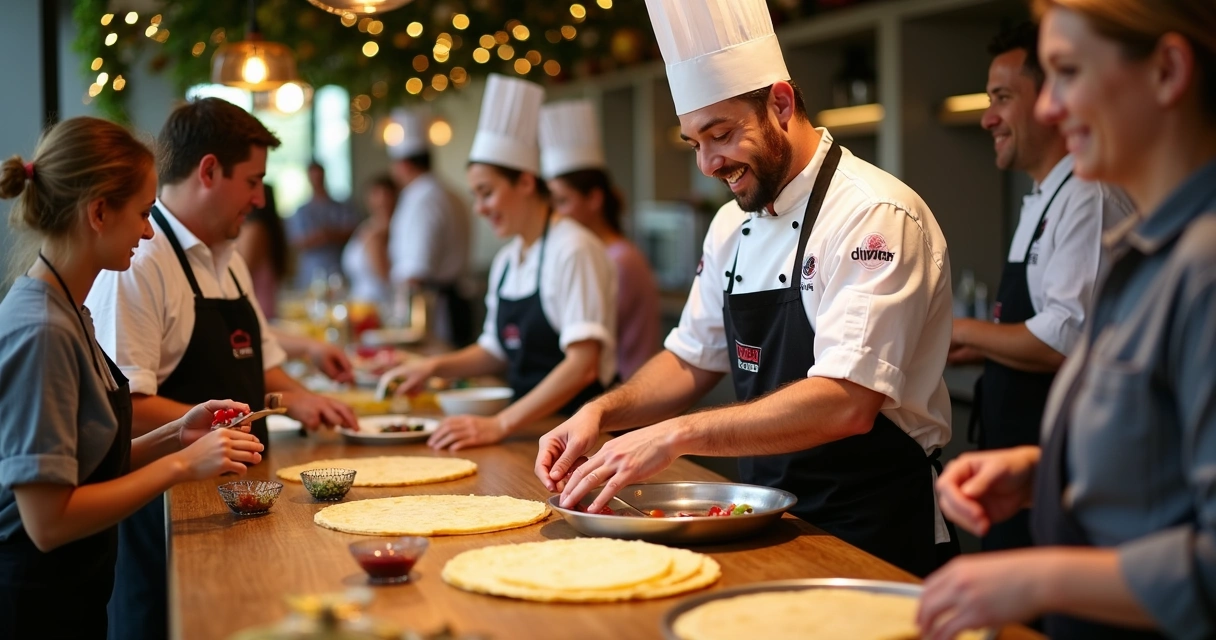 Equipe Divina’s Crepe preparando crepes franceses em evento doméstico 
